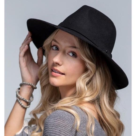 Accessories - SOLD OUT Black Simplistic Wool Wide Brim Panama Hat Casual Boho Women's